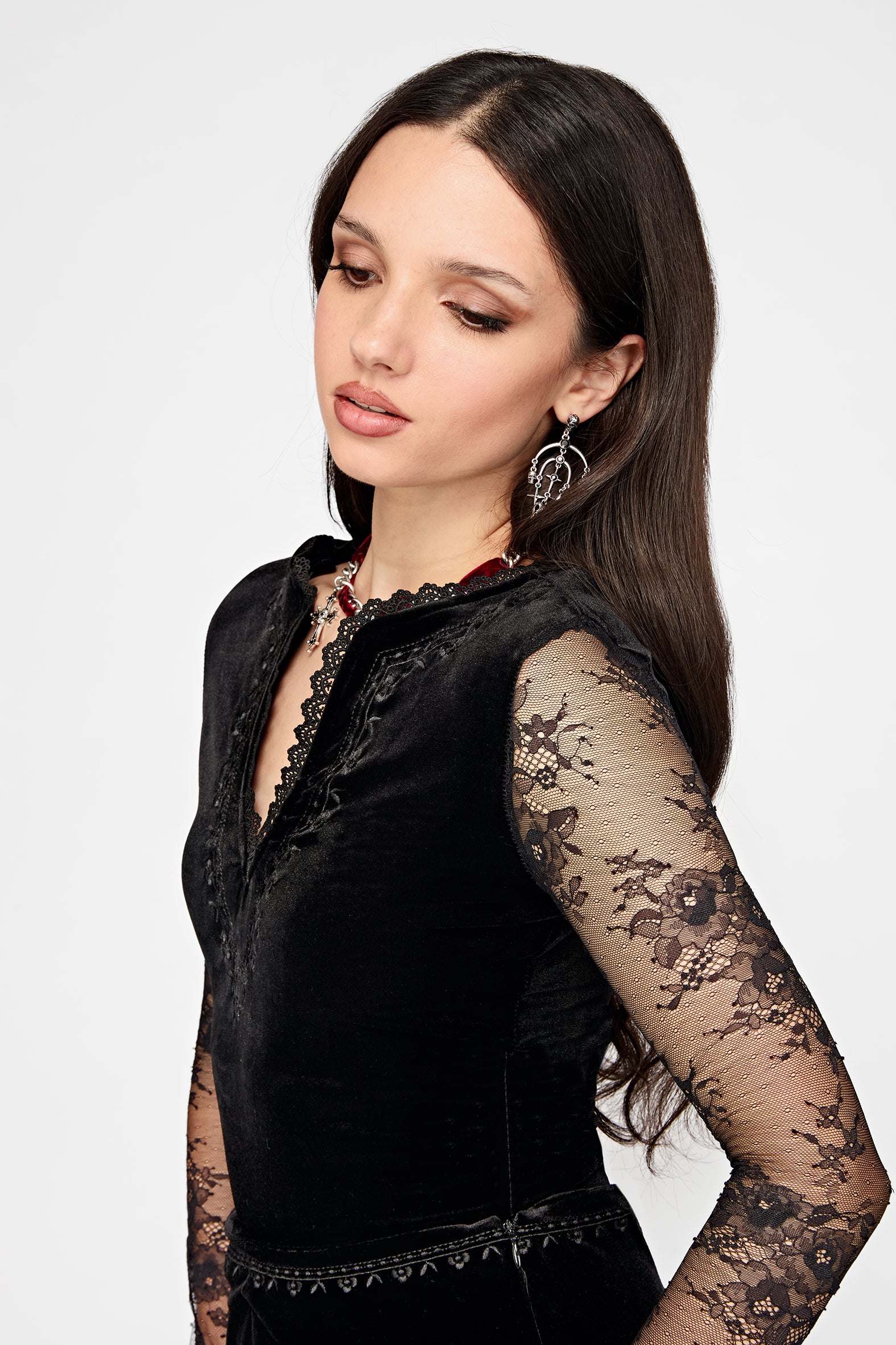 Velis Embroidered Long Sleeve Velour Bodysuit – Disturbia