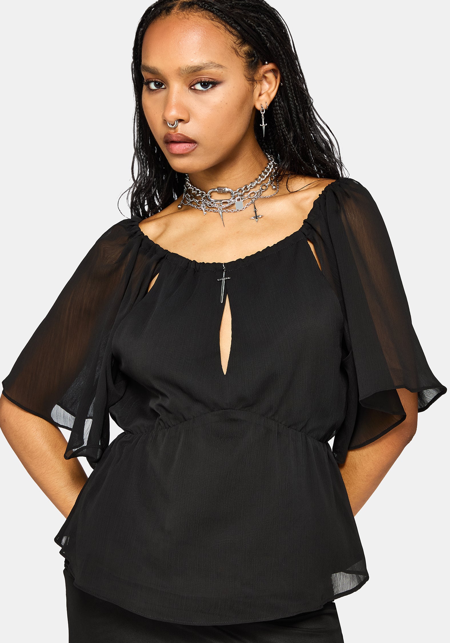 Ari Cape Charm Blouse - Black