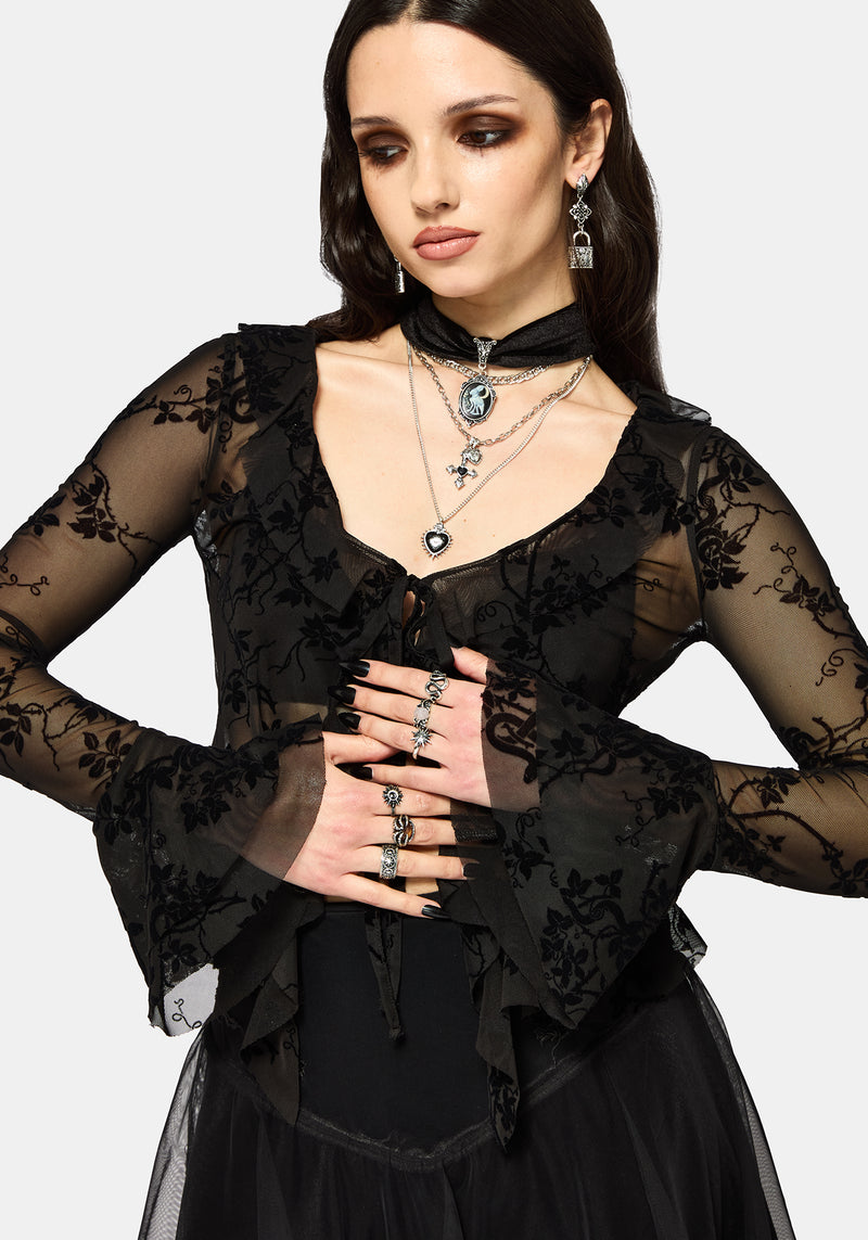 Saski Thorn Flock Mesh Tie Front Top – Disturbia