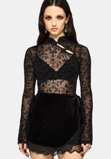 Mae Flock Mesh Asymmetric Long Sleeve Top