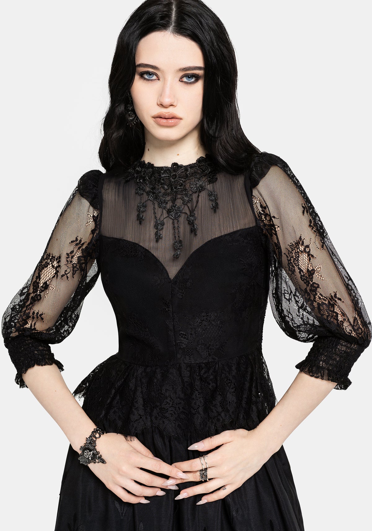 Jade Lace Embroidered Sweetheart Blouse