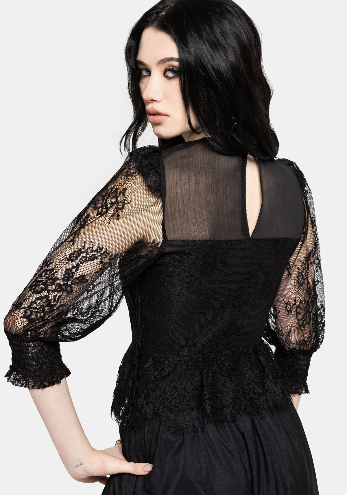 Jade Lace Embroidered Sweetheart Blouse