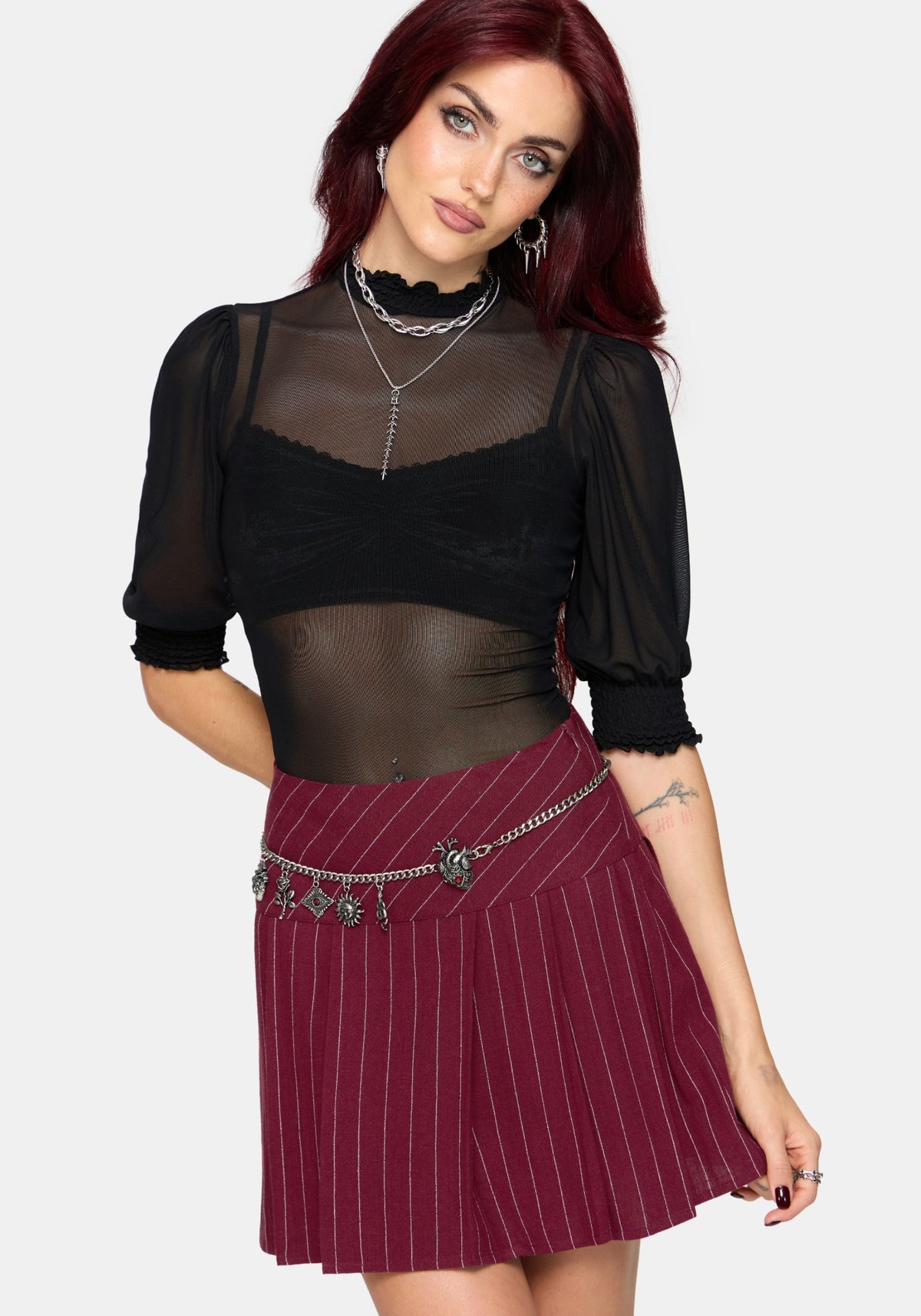 Charli Pinstripe Mini Skirt - Burgundy