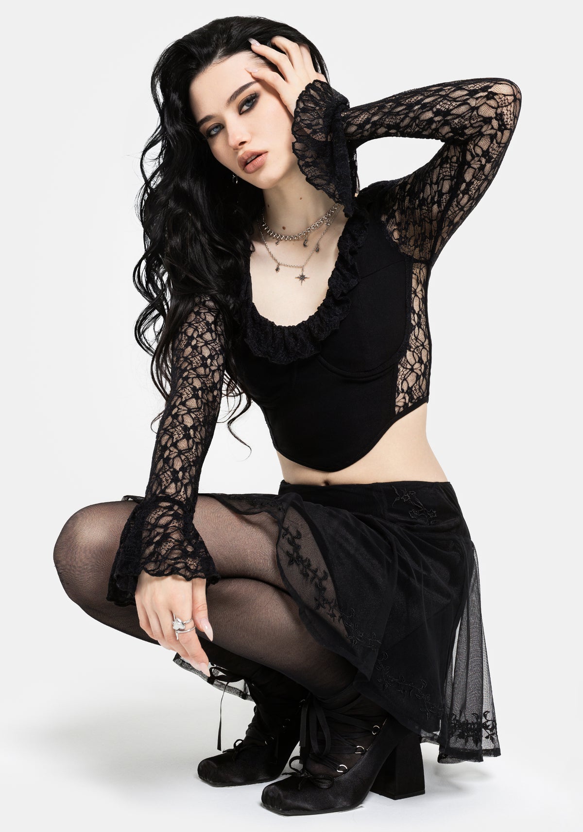 Mila Long Sleeve Lace Corseted Top