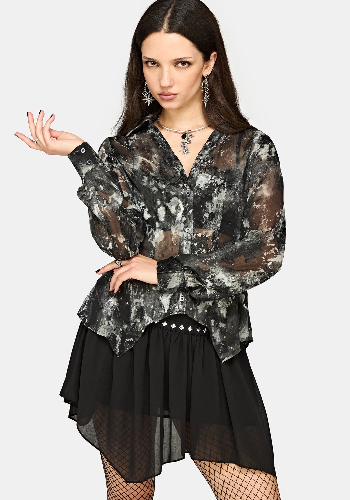 Essie Cinched Jacquard Hanky Hem Shirt