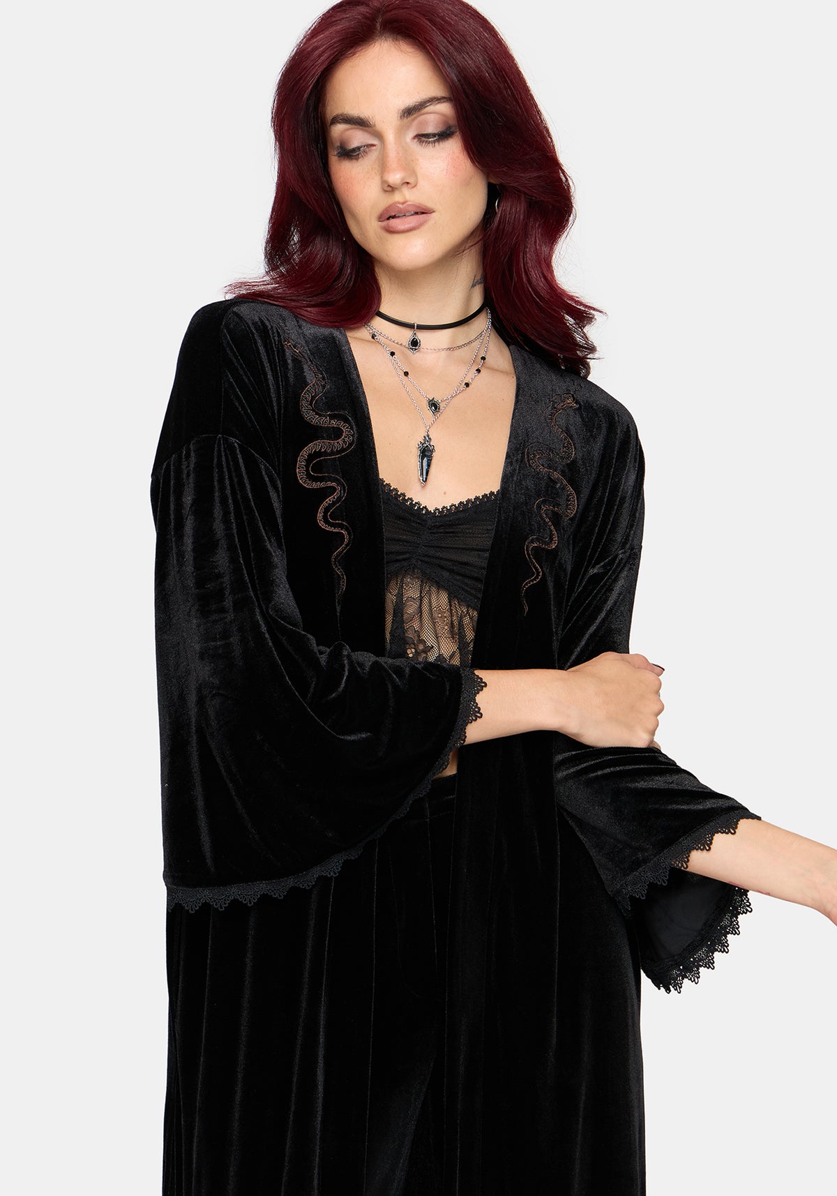 Tigris Embroidered Velour Kimono