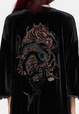 Tigris Embroidered Velour Kimono