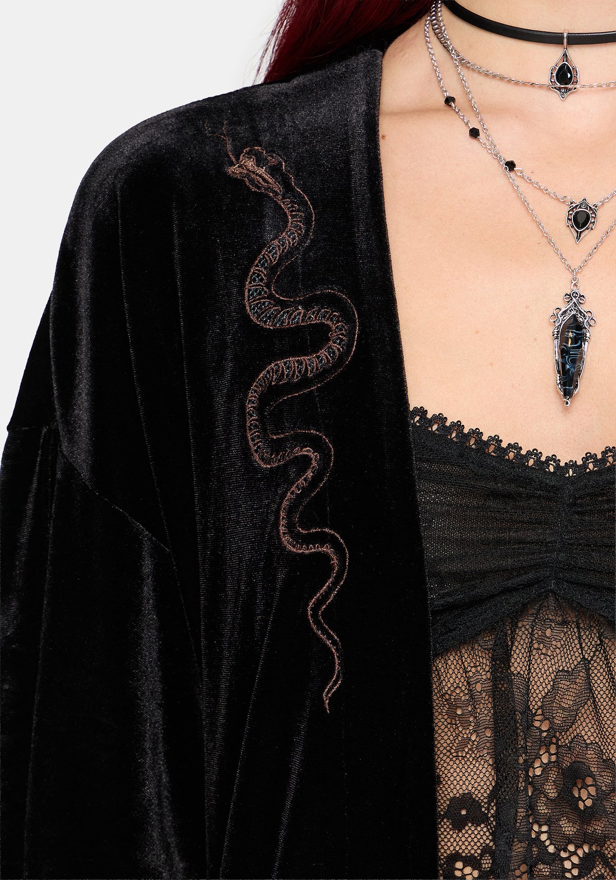 Tigris Embroidered Velour Kimono