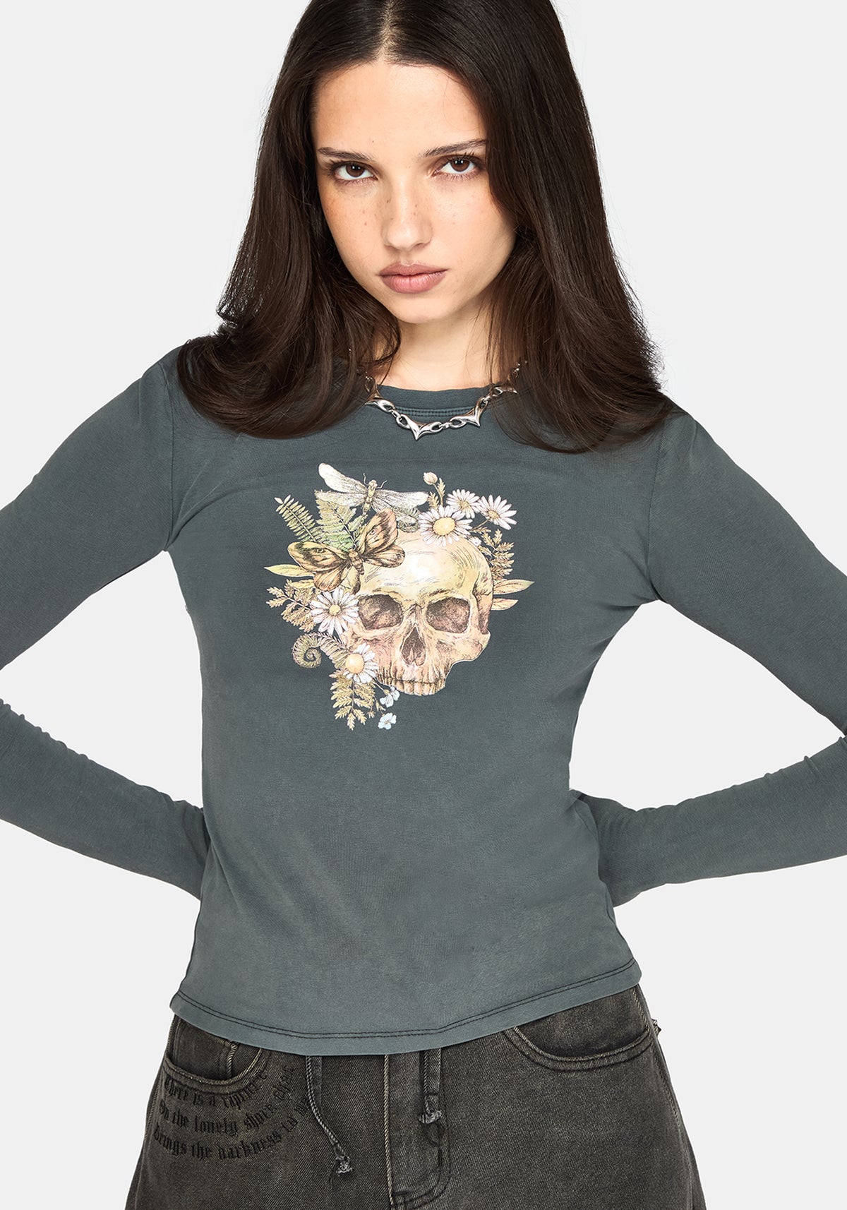 Taeyla Floral Skull Long Sleeve Baby Tee