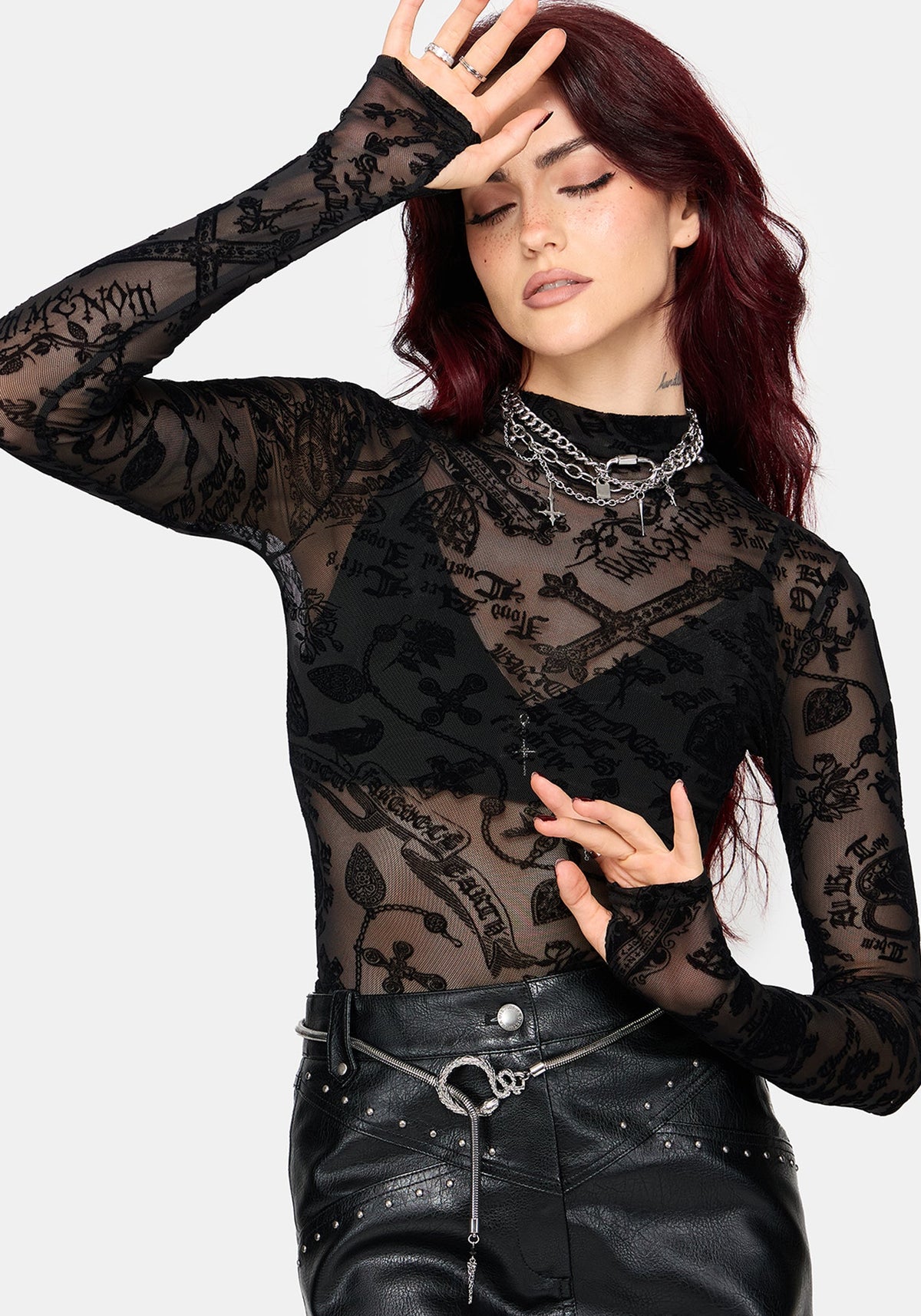 Sanct Flock Mesh Necrosis Long Sleeve Top