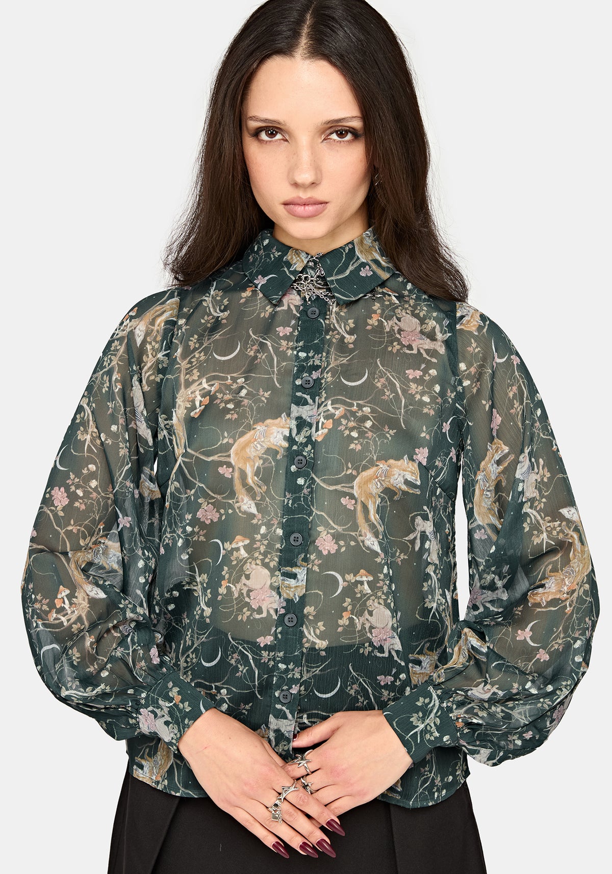 Renard Print Chiffon Shirt