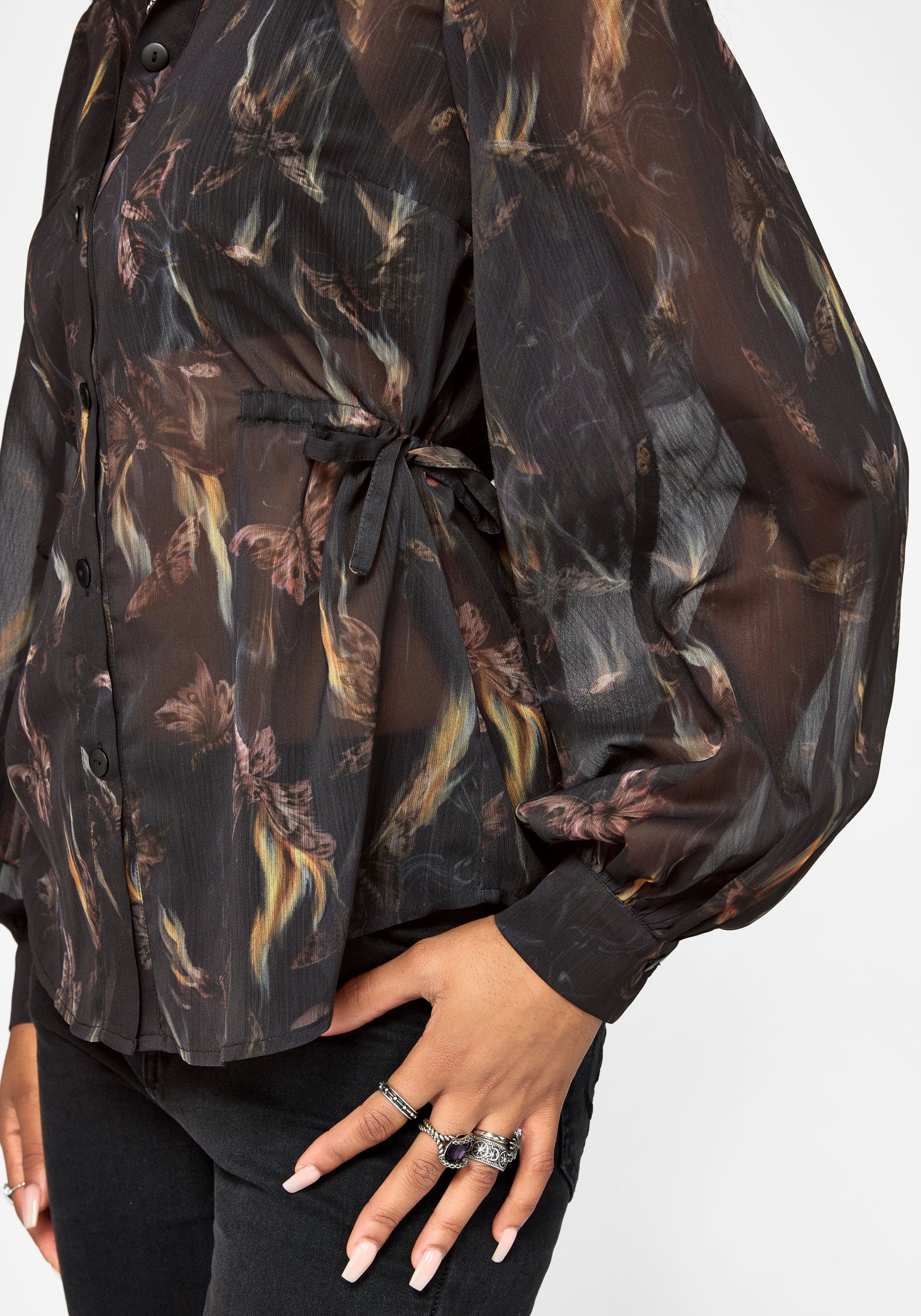 Ember Moth Cinch Waist Chiffon Shirt