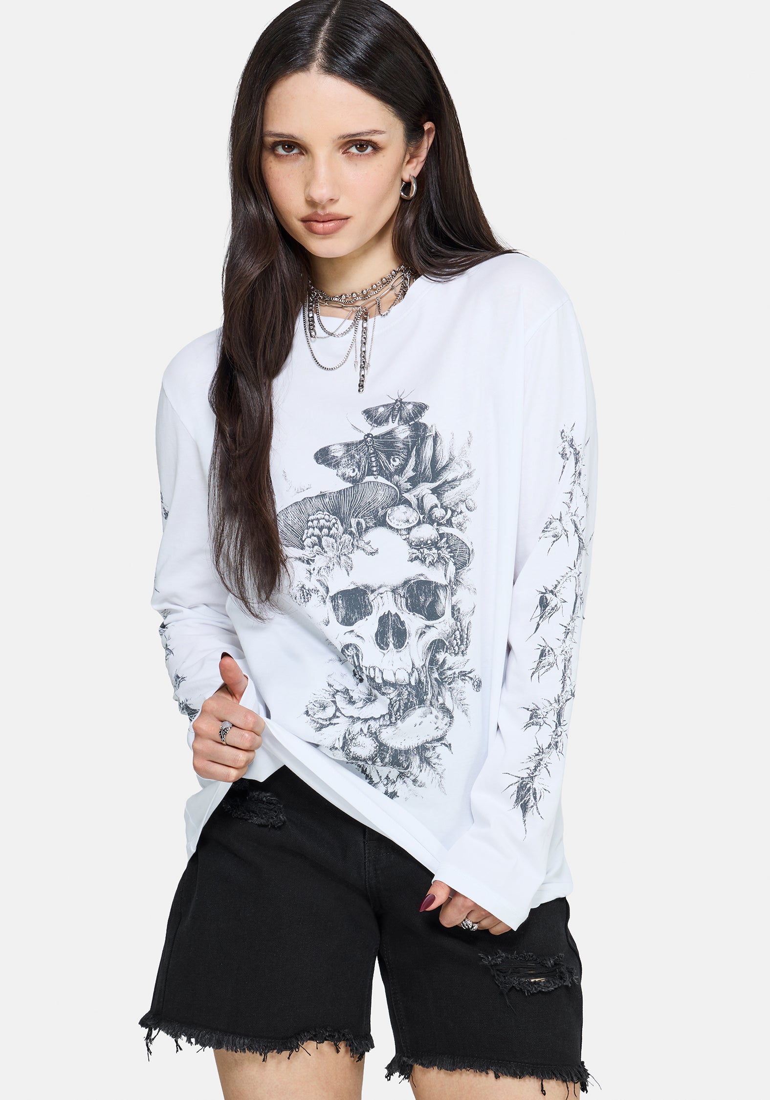 Skulla Long Sleeve Oversized T-Shirt – Disturbia