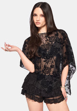 Void Bloom Flocked Mesh Poncho