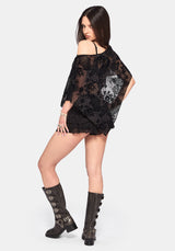 Void Bloom Flocked Mesh Poncho