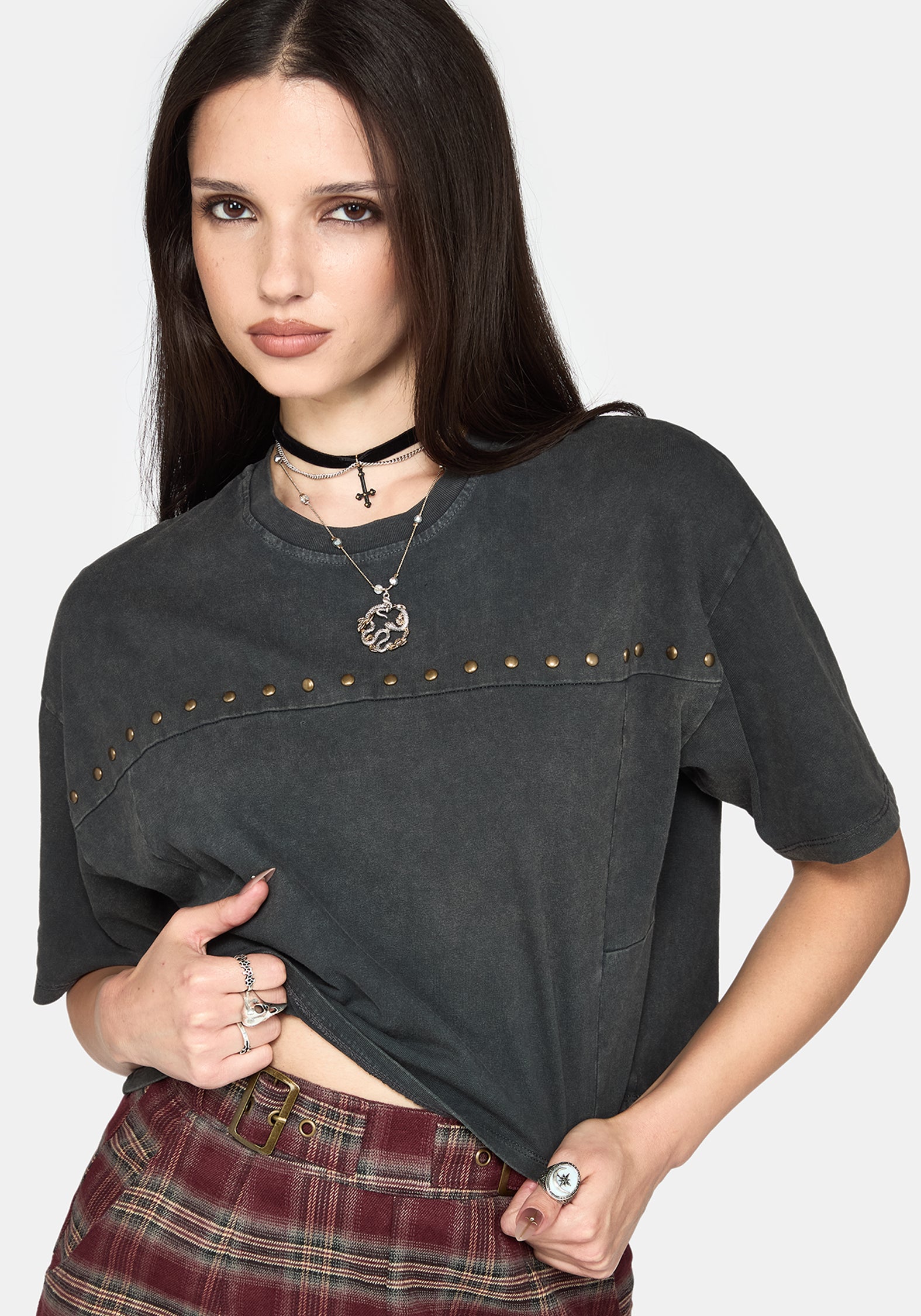 Jaydan Studded Crop Boxy T-Shirt