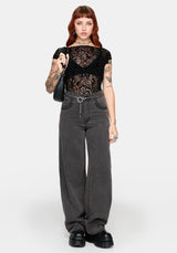 Drakona Cap Sleeve Mesh Flocked Top