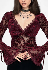 Delilah Corded Flock Long Sleeve Blouse