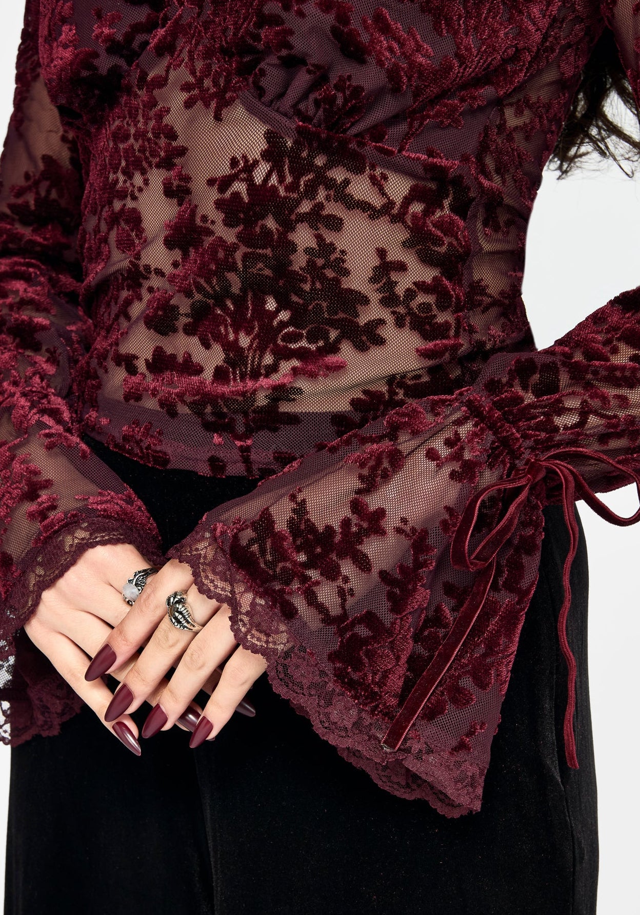 Delilah Corded Flock Long Sleeve Blouse