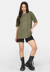 Blake Lace Oversized Graphic T-Shirt- Khaki