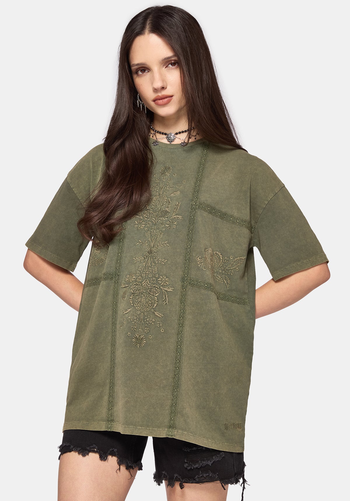 Blake Lace Oversized Graphic T-Shirt- Khaki