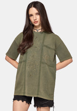 Blake Lace Oversized Graphic T-Shirt- Khaki