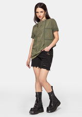 Blake Lace Oversized Graphic T-Shirt- Khaki