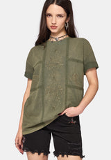 Blake Lace Oversized Graphic T-Shirt- Khaki