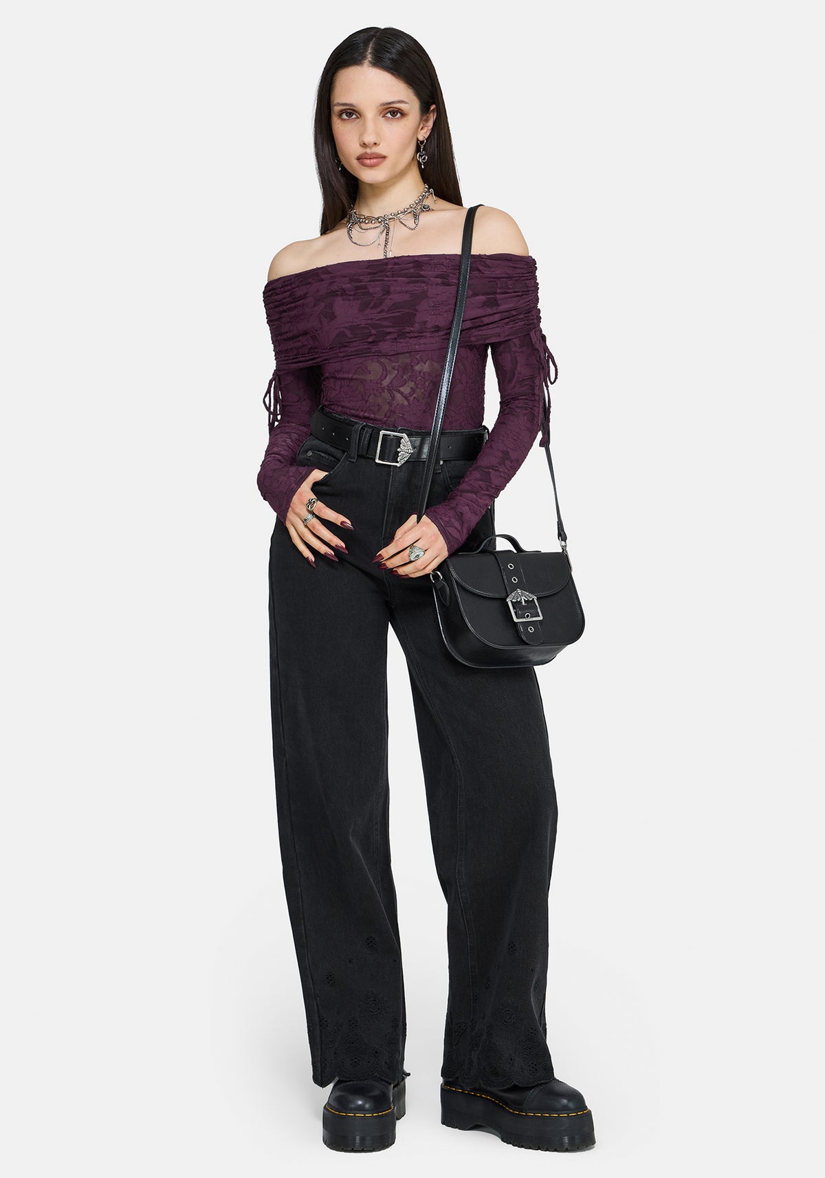 Demi Devore Ruched Off The Shoulder Top - Plum