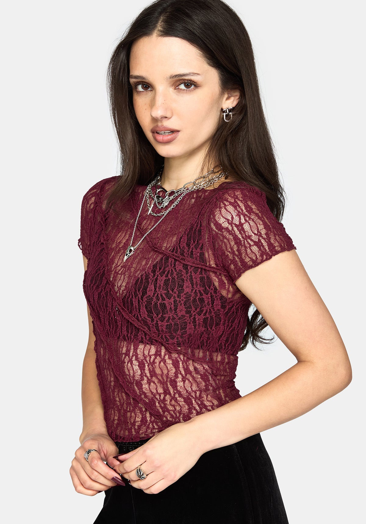 Suri Lace Short Sleeve Tee - Plum