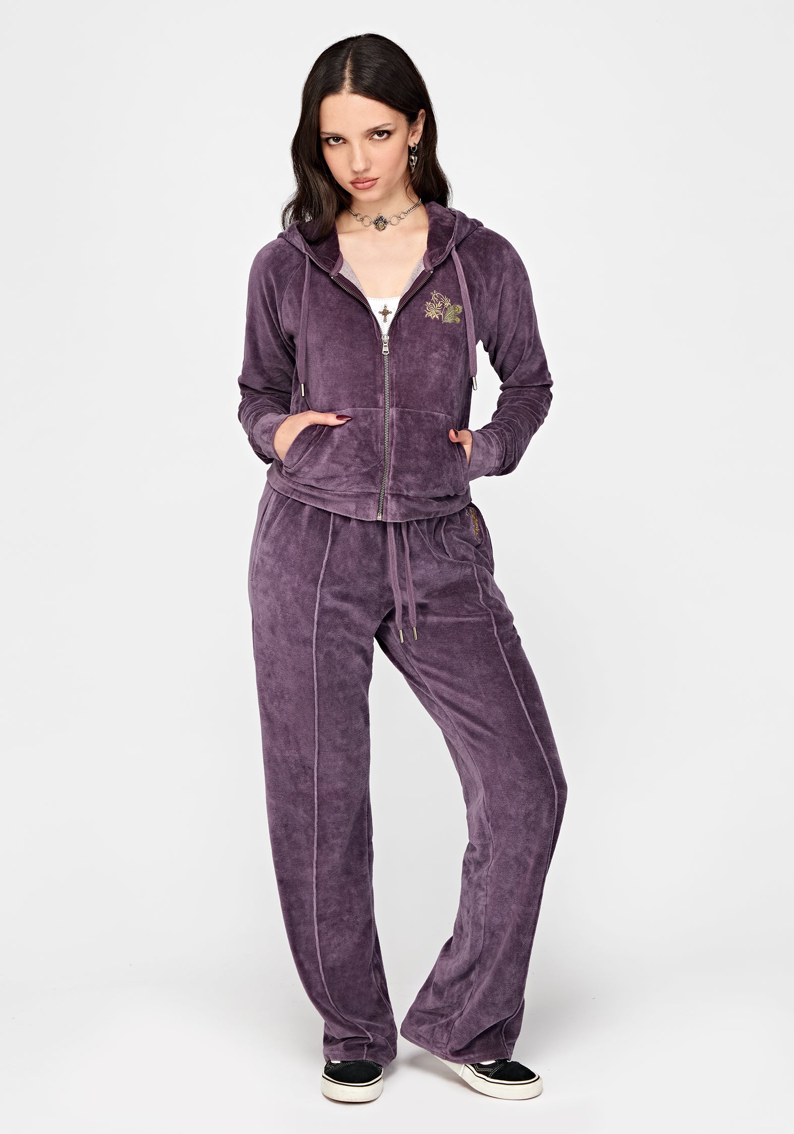 Solara Phoenix Embroidered Zip Through Crop Hoodie – Disturbia