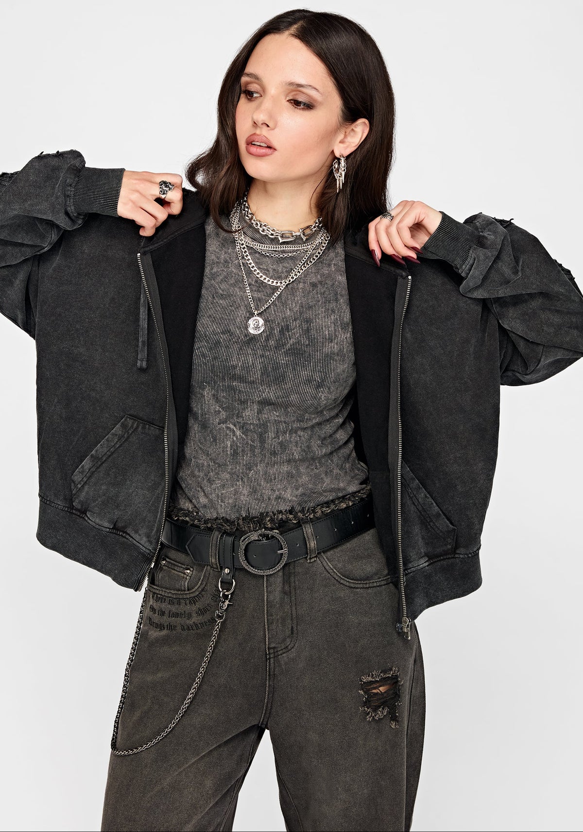 Noctis Applique Embroidered Zip Up Hoodie