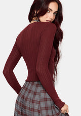 Lucera Pointelle Long Sleeve Cardigan - Red