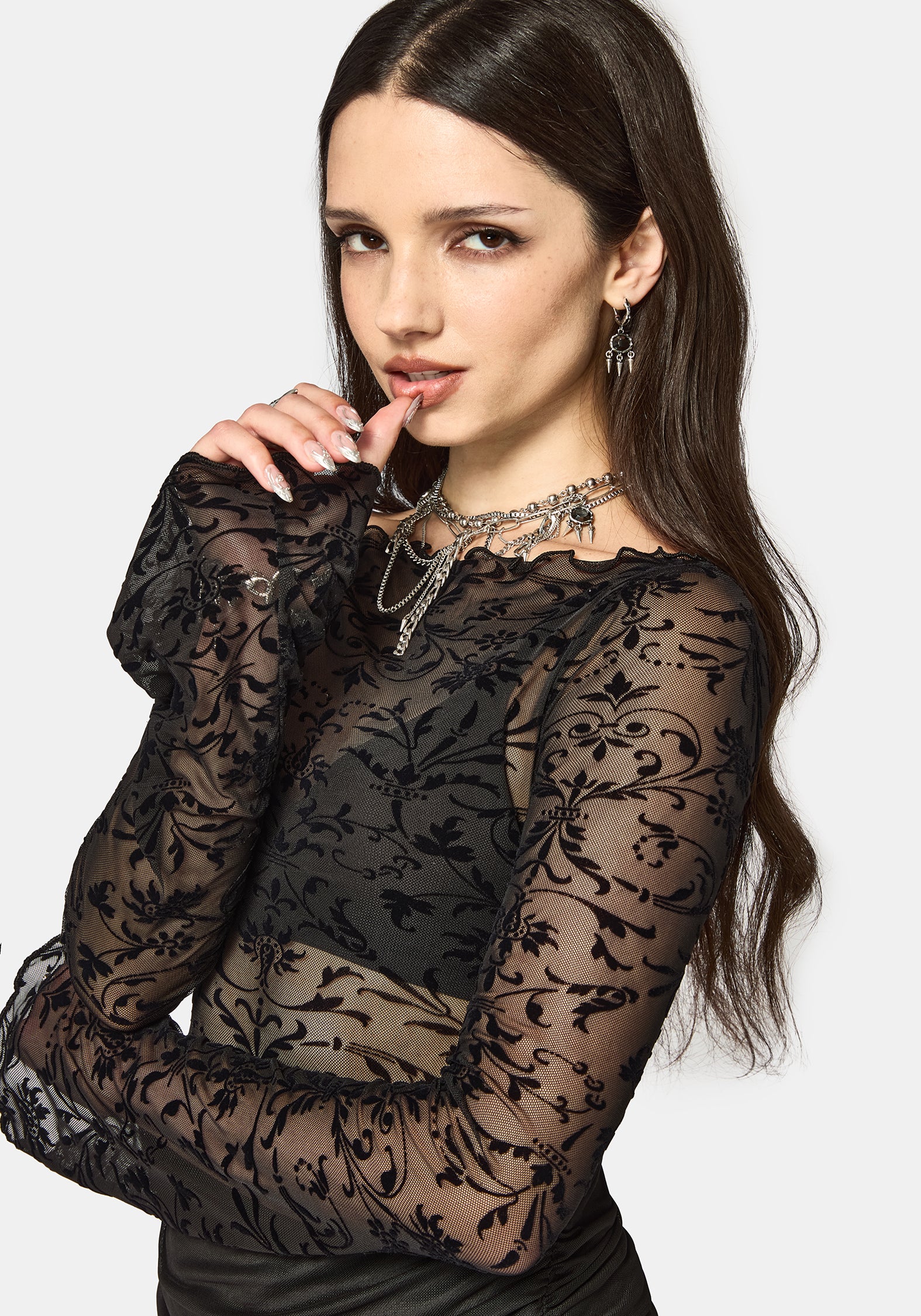 Mae Flock Slash Neck Bodysuit