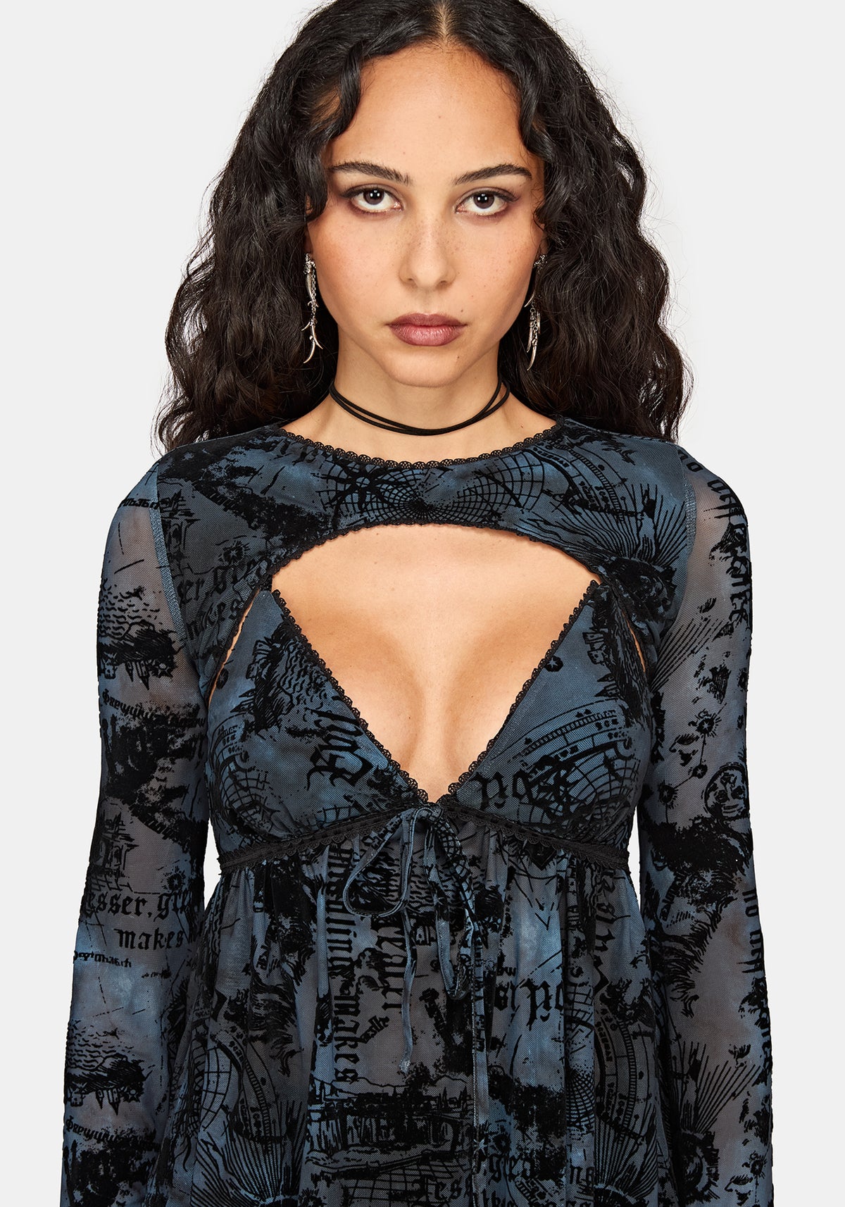 Disturbia x The Witcher Flocked Mesh Shrug Cami Top