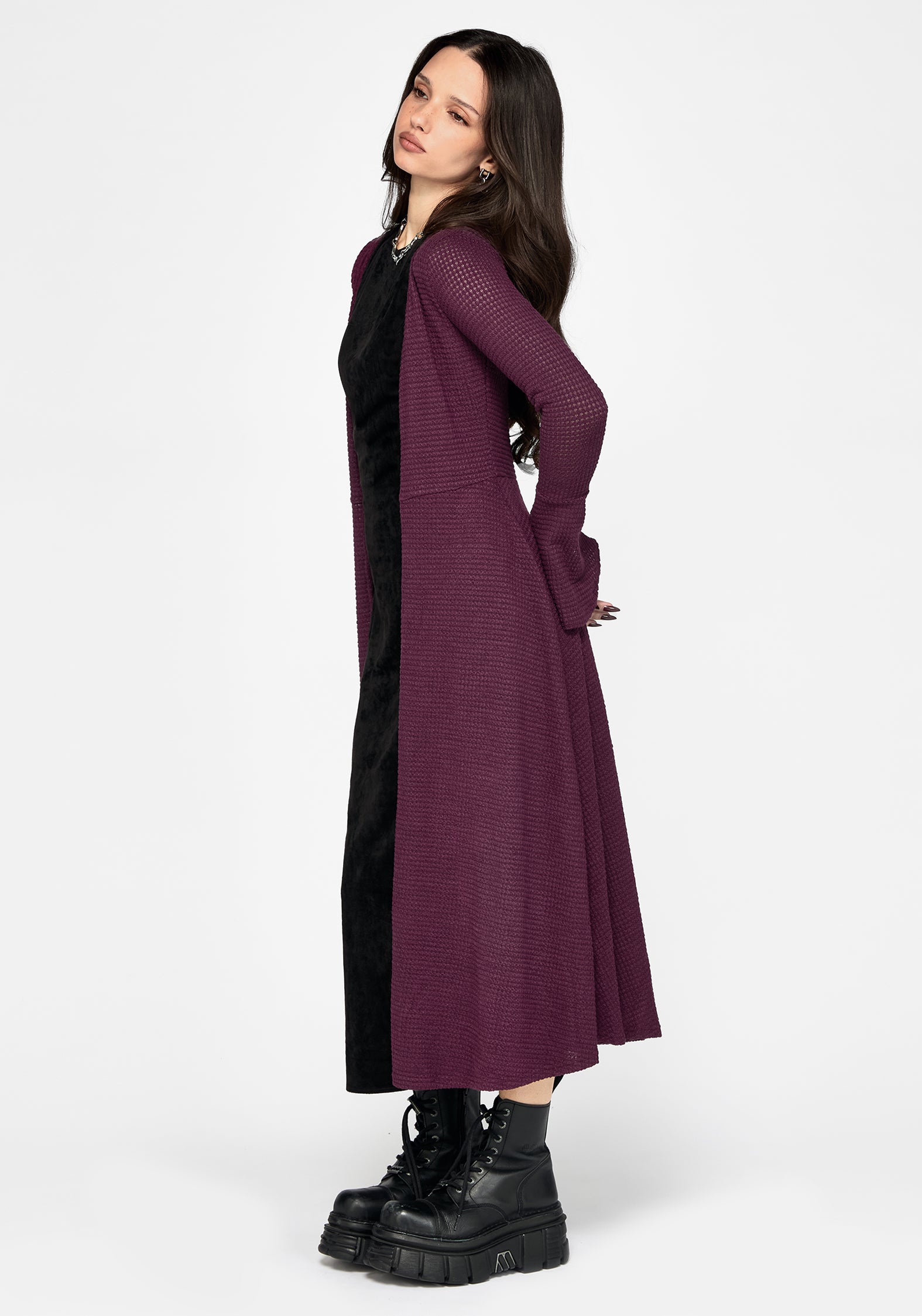 Xana Textured Tie Front Long Cardigan - Purple – Disturbia