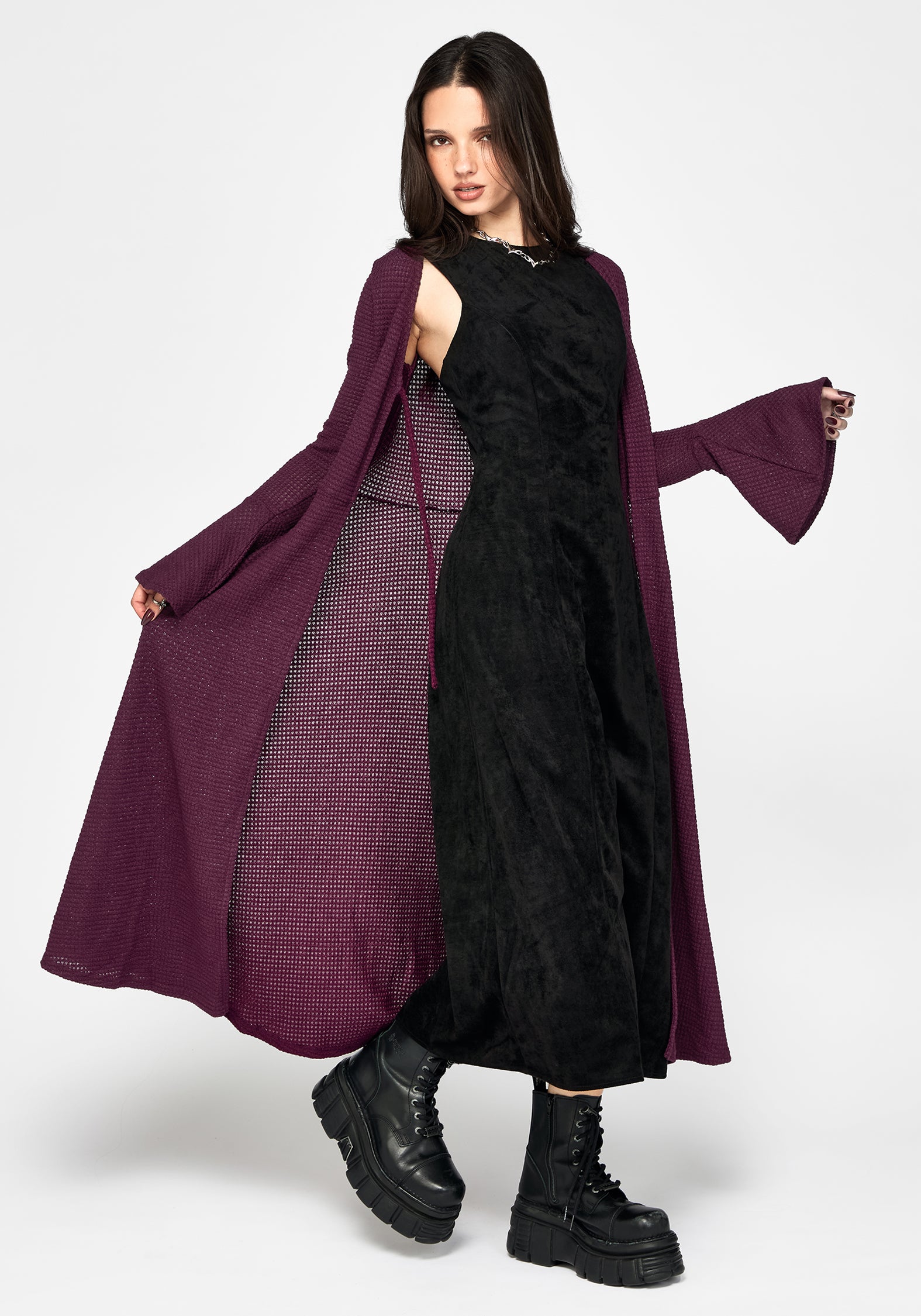 nun ＊ Xana Textured Tie Front Long Cardigan - Purple – Disturbia