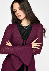 Xana Textured Tie Front Long Cardigan - Purple