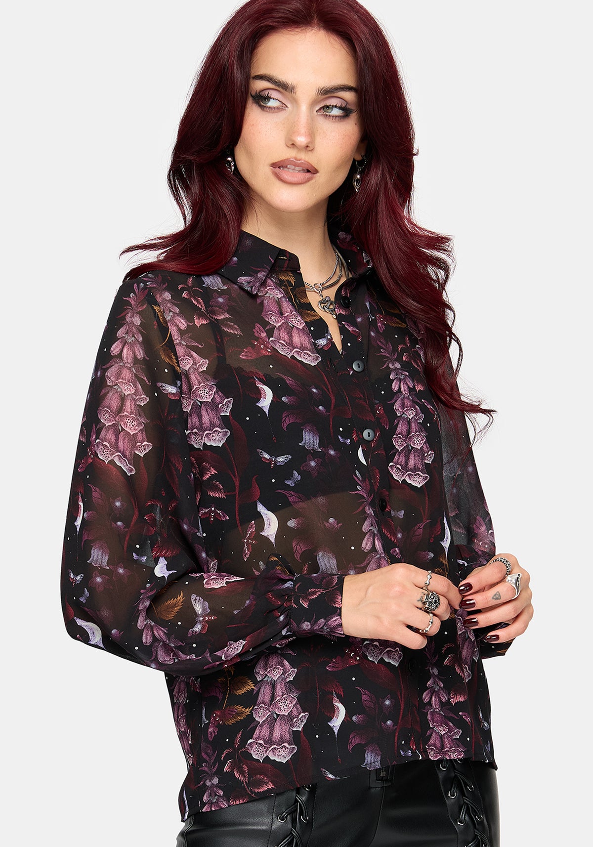 Foxglove Print Chiffon Shirt