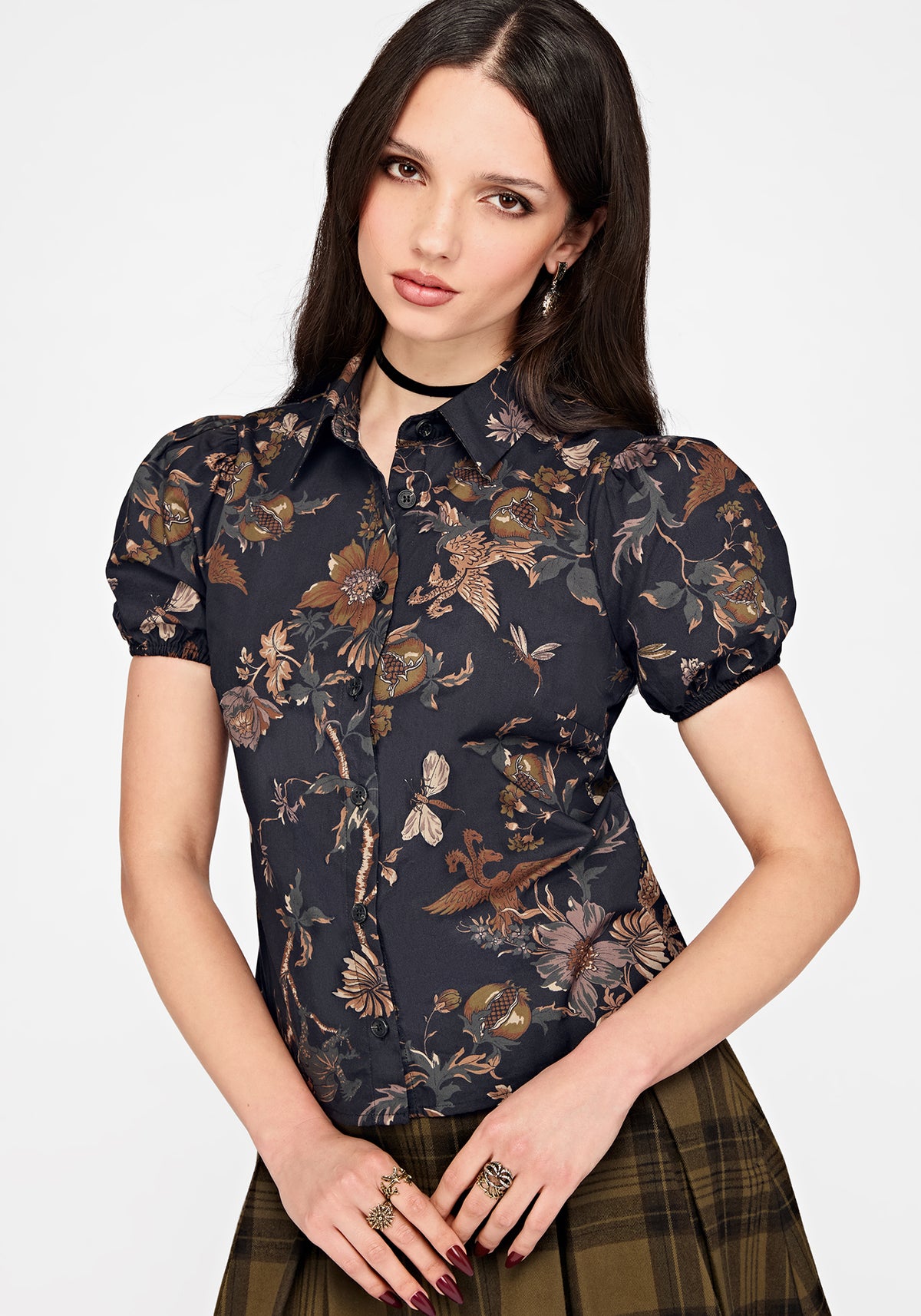 Poison Eden Printed Short Sleeve Blouse - Midnight