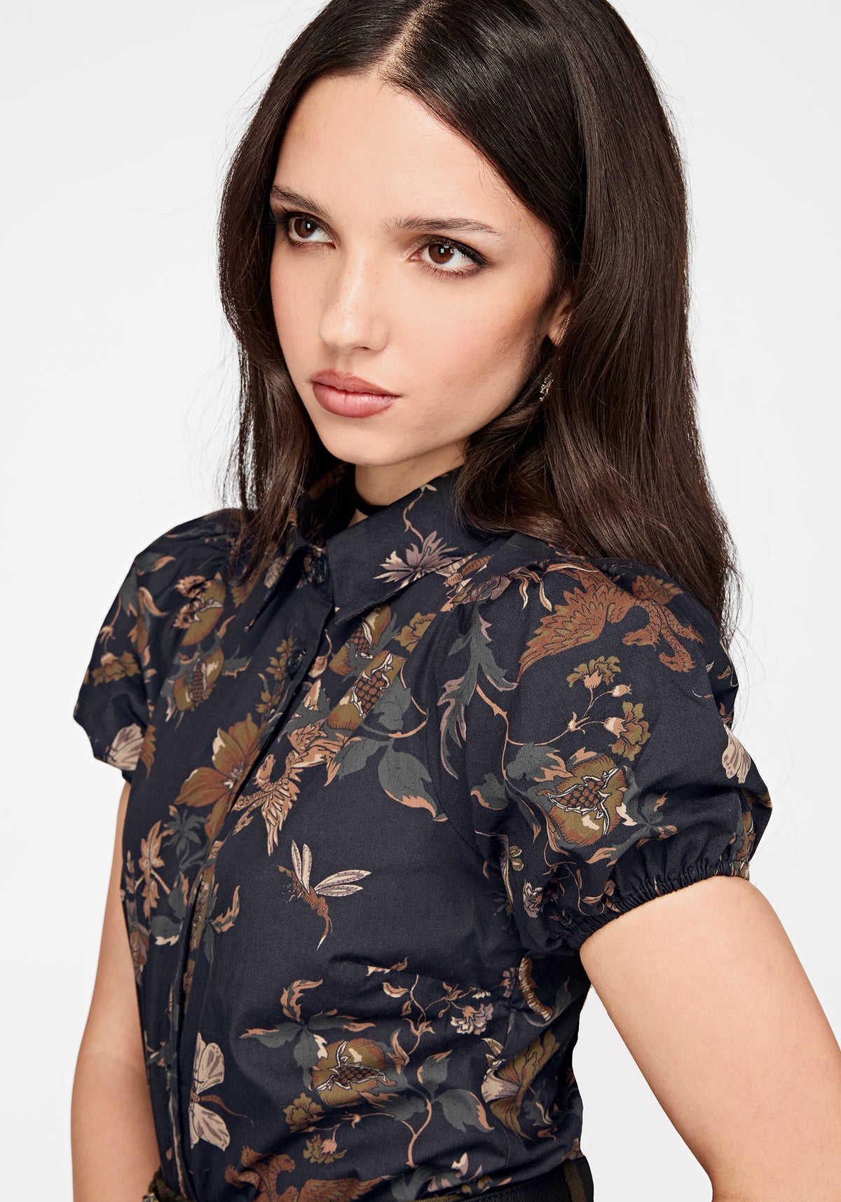 Poison Eden Printed Short Sleeve Blouse - Midnight