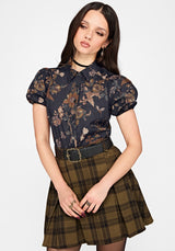 Poison Eden Printed Short Sleeve Blouse - Midnight