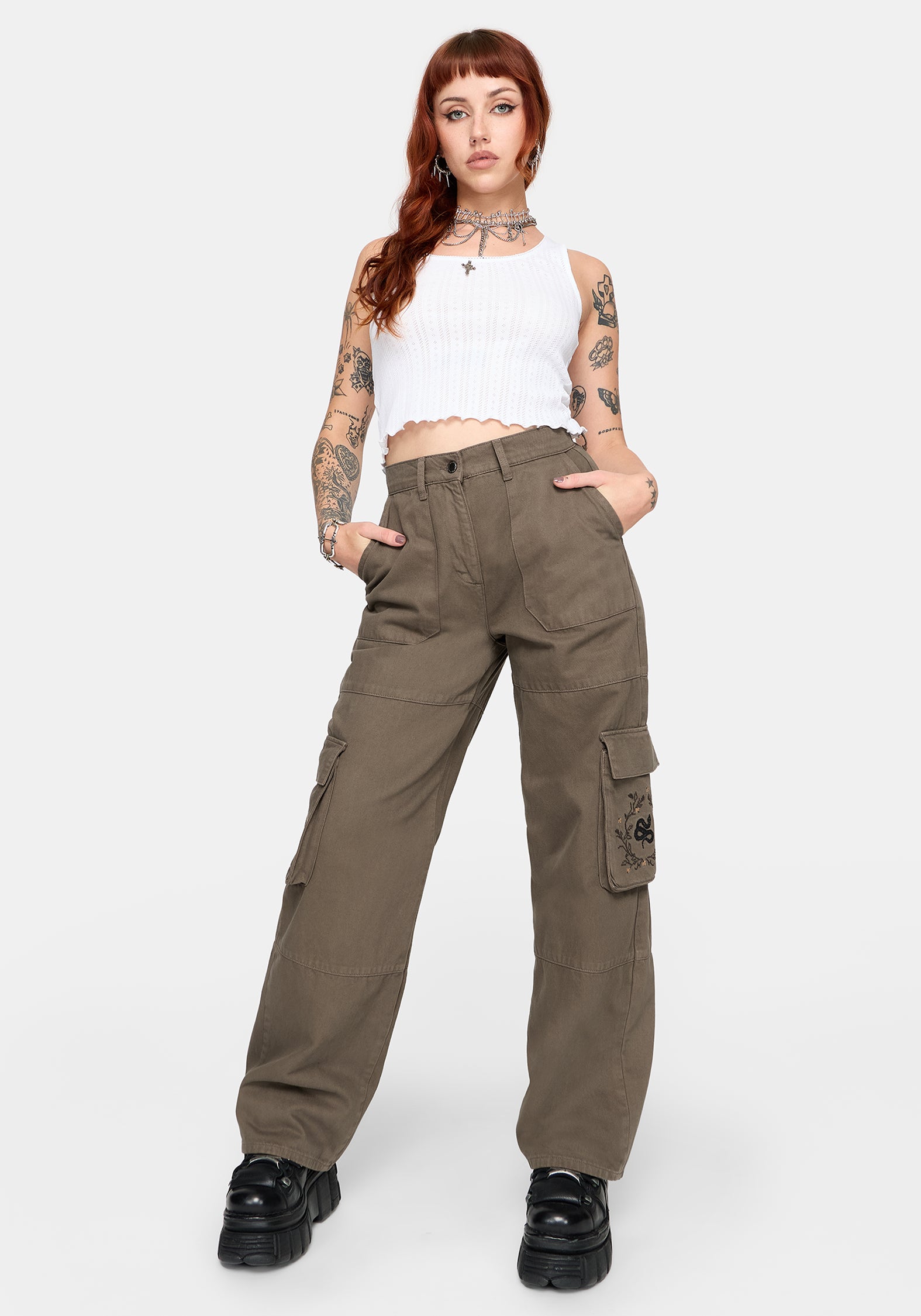 Ophidian Snake Embroidered Cargo Trousers