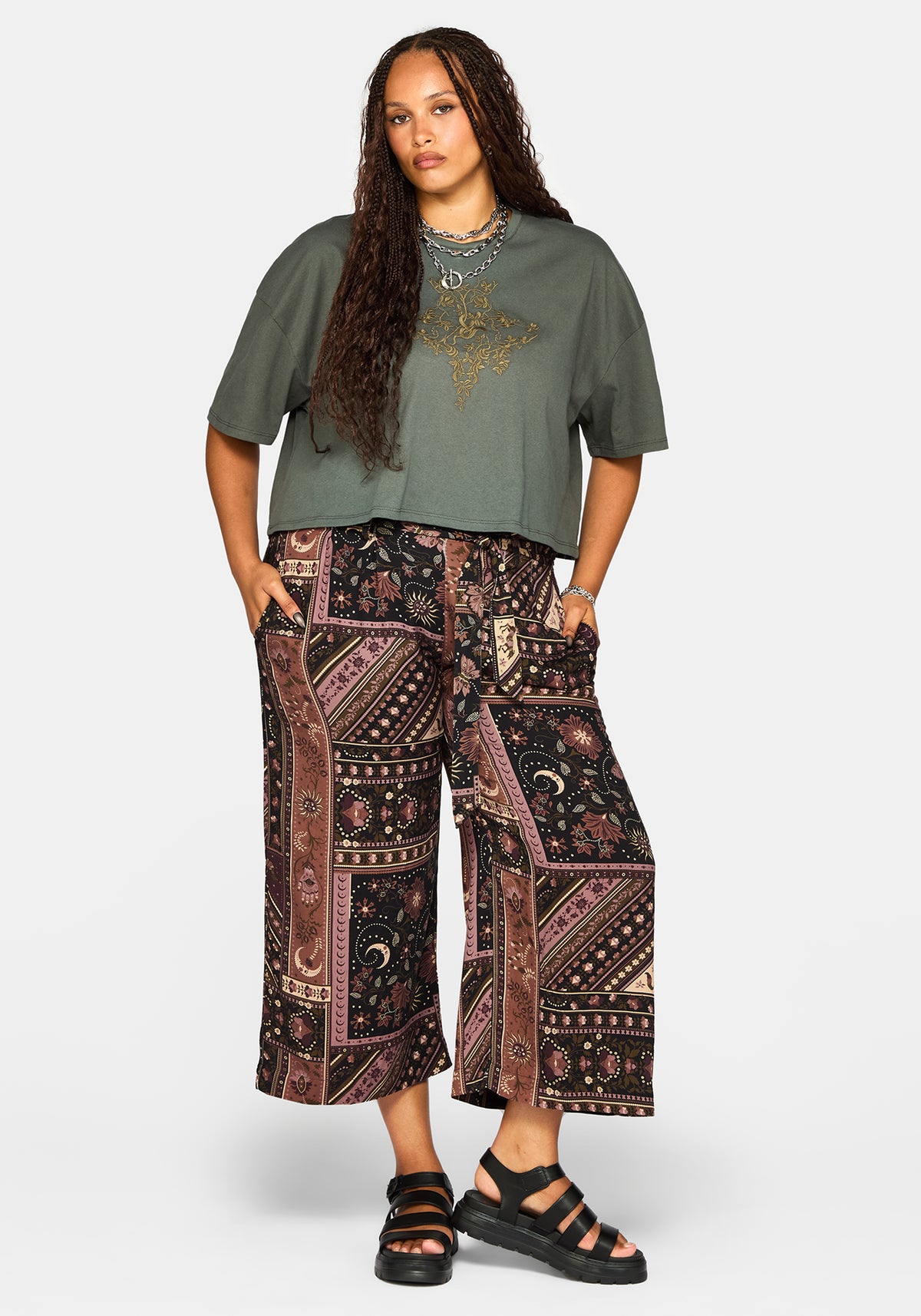 Nola Folk Patchwork Print Paperbag Culotte