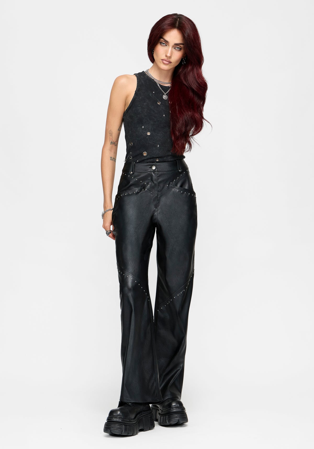 Talia Studded PU Wide Leg Trouser
