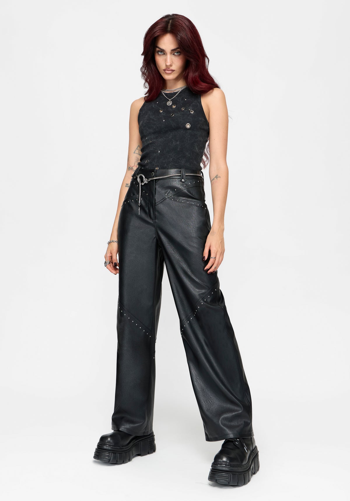 Talia Studded PU Wide Leg Trouser