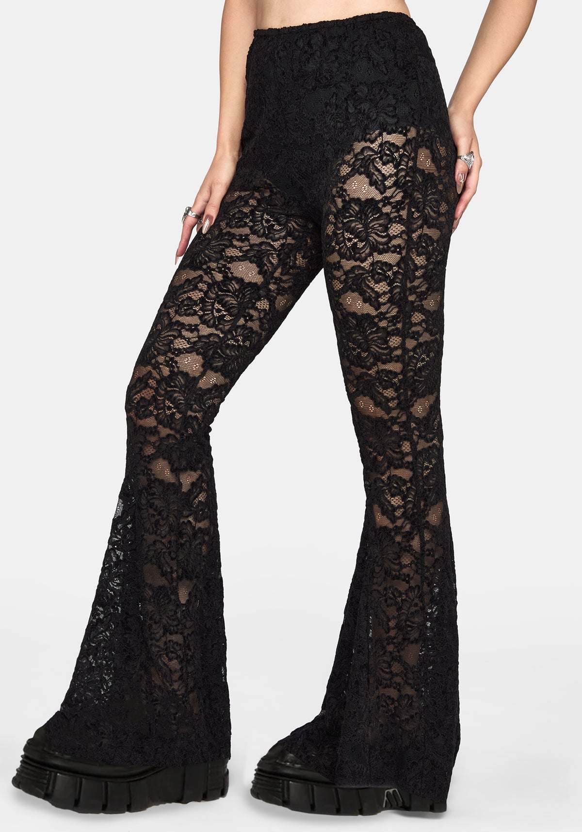 Amina Flocked Lace Flare Trouser