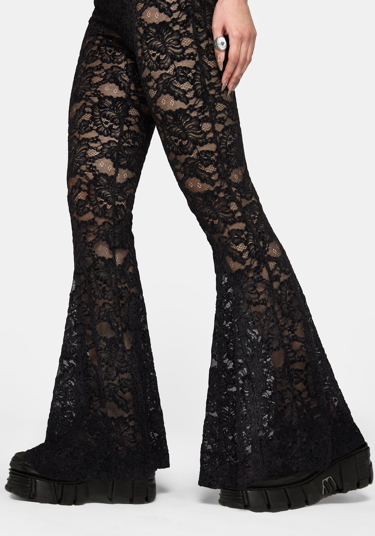 Amina Flocked Lace Flare Pants