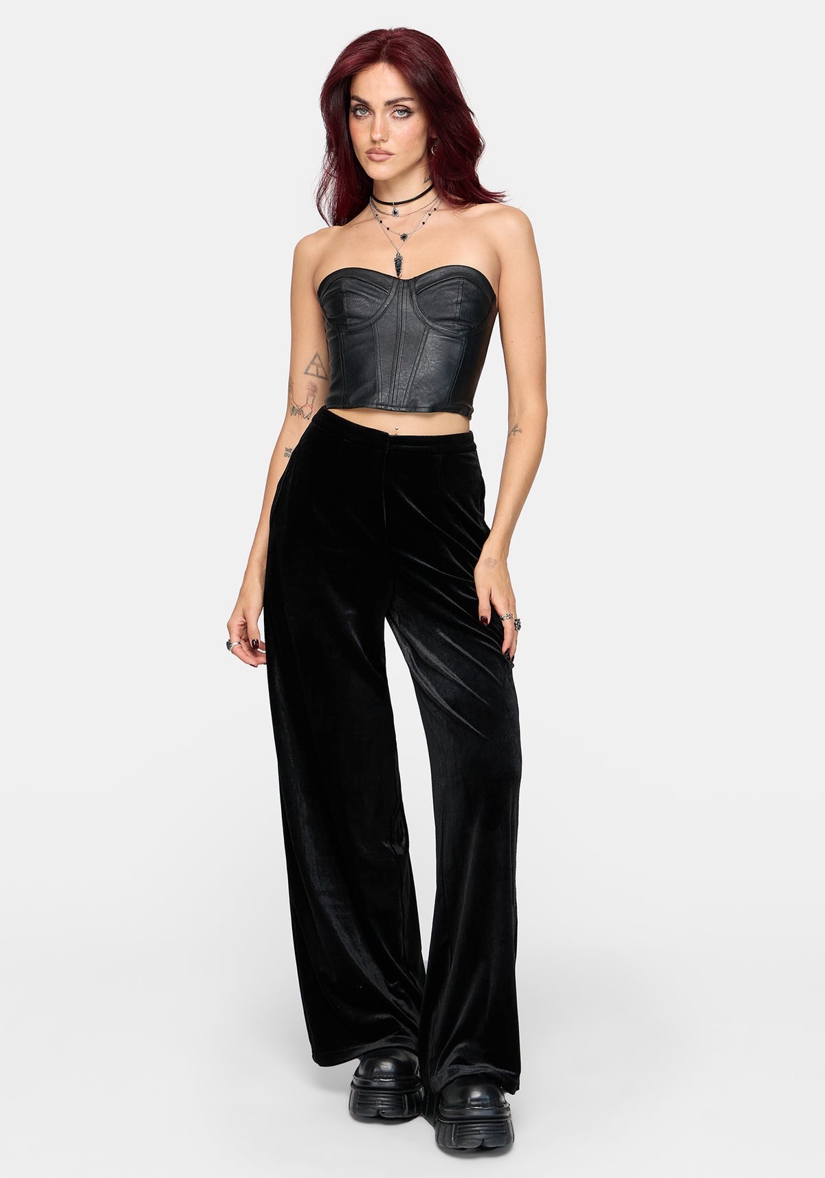 Tigris Embroidered Velour Wide Leg Trouser