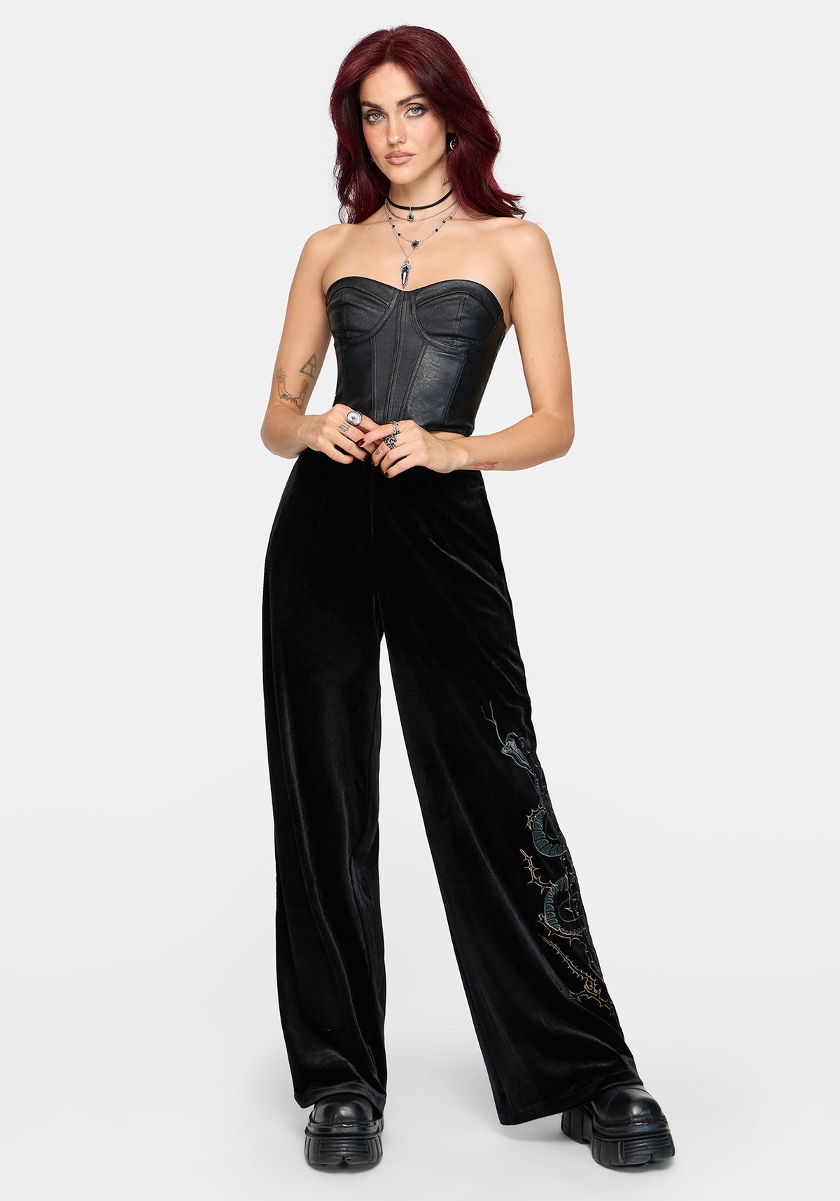 Tigris Embroidered Velour Wide Leg Trouser